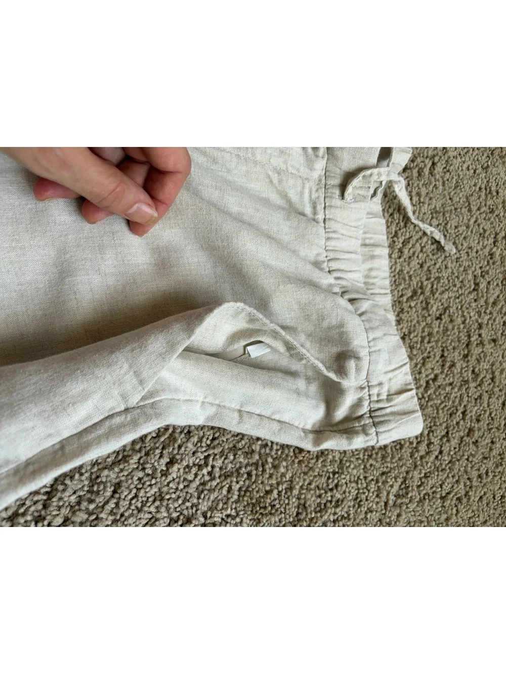Women's H&M cream linen blend Pants Size M Medium regular fit elastic waist